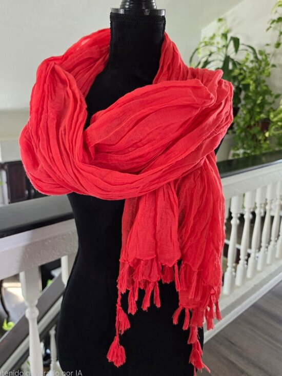 Unbranded Accessories - Women's coral Solid Rectangle Scarf Wrap, Lightweight Tassel Fringe Accents